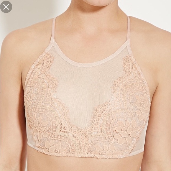 Forever 21 Tops - Forever 21 lace mesh nude crop top